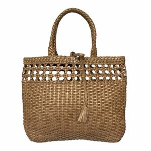 NEW Salvatore Ferragamo Metallic Bronze Large Woven Leather Gancini Tote Bag